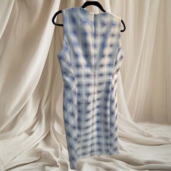 Carlisle Collection NWT Designer Dress, Shimmer Sheen White&Blue W/Pearl Detail - Picture 3 of 11